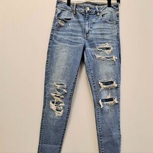American Eagle Outfitters Blue Skinny Distressed Jeans